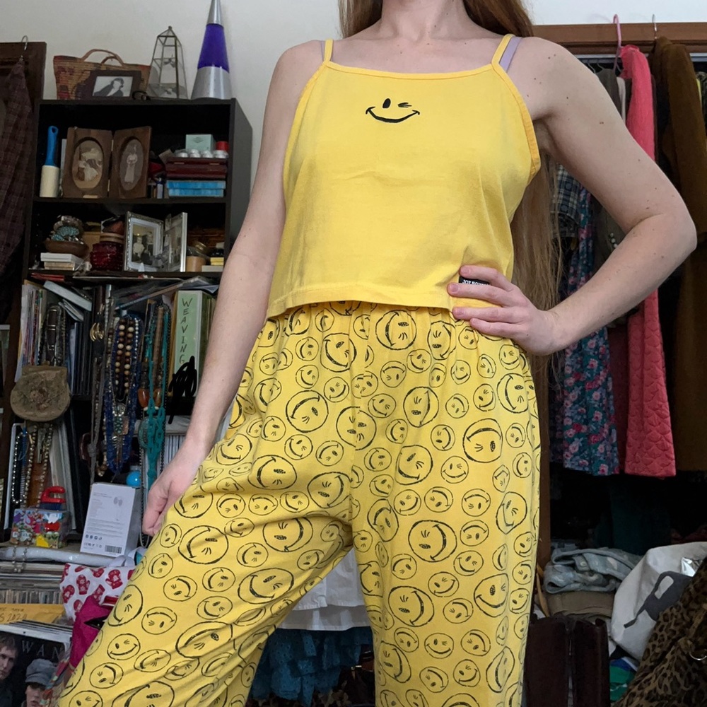 90s Joe Boxer Smiley Face Pajamas 2-Piece Set Womenโs Size XL - Picture 4 of 15
